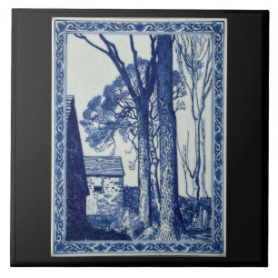 Azulejo de Arte em Cerâmica Azul Cobalto da Vila d