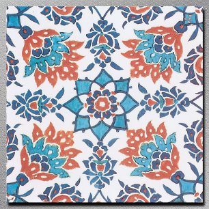 Azulejo de Arte Floral Vintage Azul Vermelho Branc