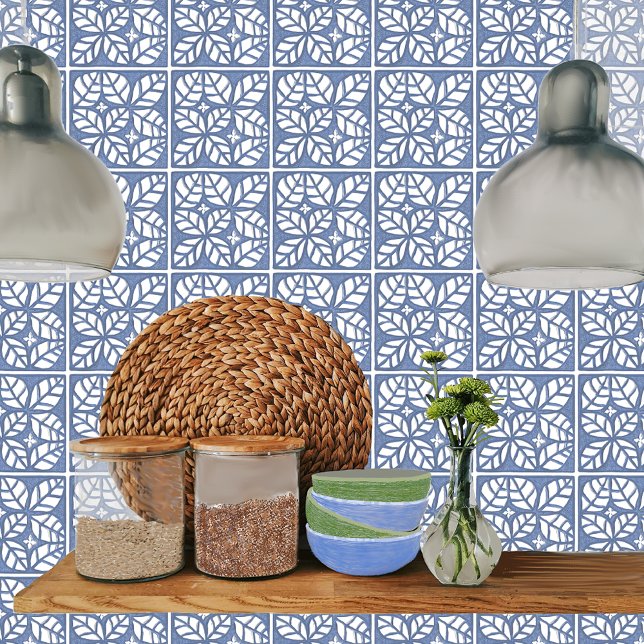 Azulejo de backsplash da cozinha, azul e branco (Blue Ovate Leaf kitchen backsplash tile. Can be installed vertically, horizontally or diagonally. )