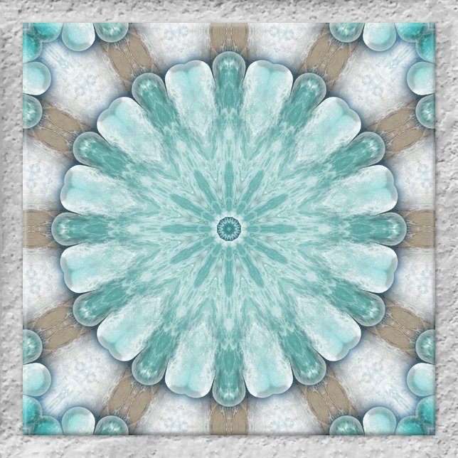 Azulejo de Banheiras Geométricas de Design do Mar  (Ceramic tile showing an original geometric floral star design based on images of the beach and ocean)