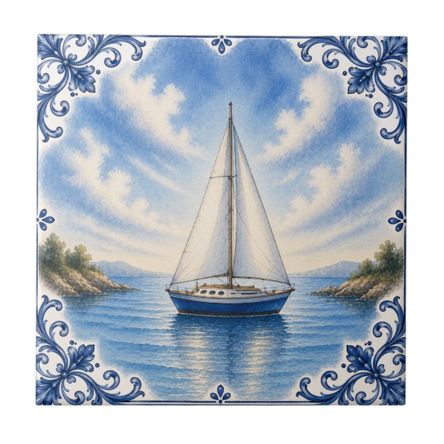 Azulejo de Barco à Vela Náutico (Frente)