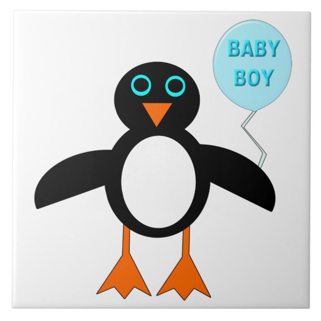 Azulejo de Bebê Menino Pingüim Azul Fofo (Frente)