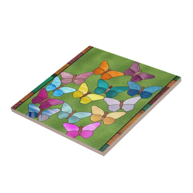 Azulejo de borboletas de vidro com manchas líquida (Lateral)