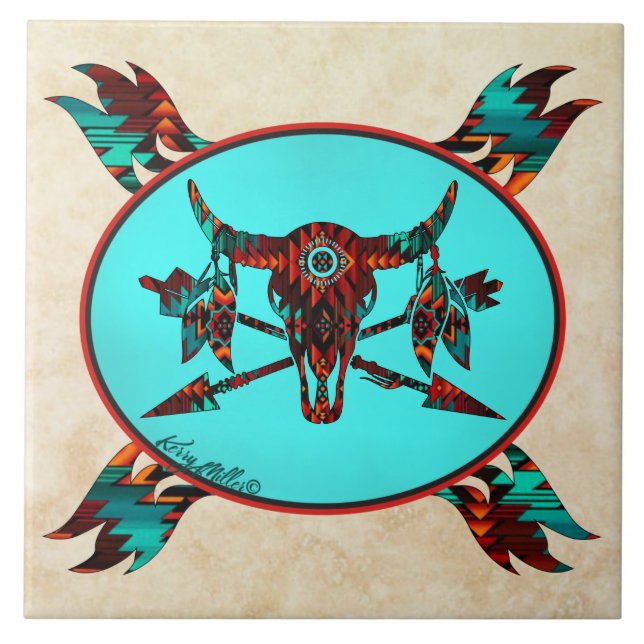 Azulejo De Búfalo - Crânio E Setas (Frente)