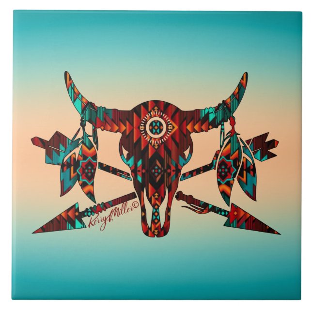 Azulejo De Búfalo - Crânio E Setas (Frente)