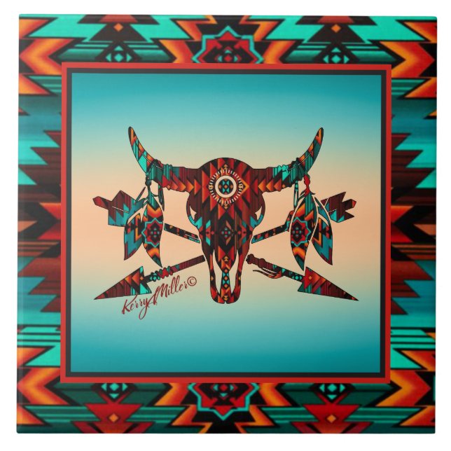 Azulejo De Búfalo - Crânio E Setas (Frente)