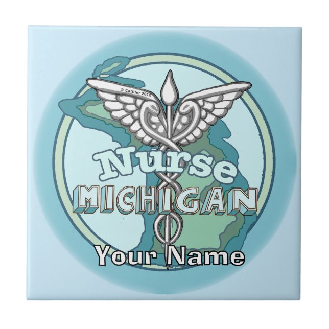 Azulejo de Caduceu de Enfermeira de Michigan (Frente)