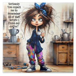 Azulejo De Café Quirky Lady Seriamente Cerâmica