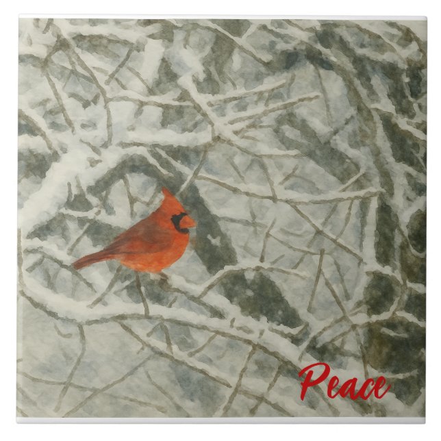 Azulejo de Cardinal de Inverno em Aquarela (Frente)
