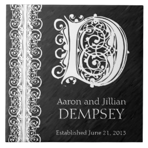 Azulejo de Casamento D Monograma "Lace Branco sobr