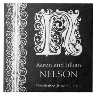 Azulejo de Casamento N Monograma "Lace Branco sobr