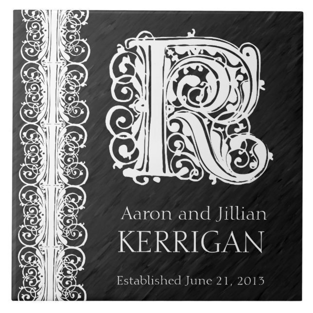 Azulejo de Casamento "White Lace on Black" do K Mo (Frente)