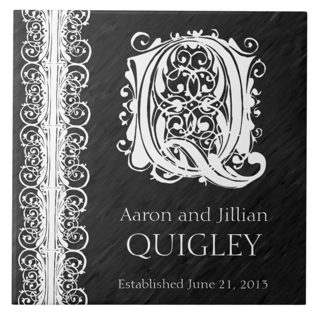 Azulejo de Casamento "White Lace on Black" do Mono (Frente)