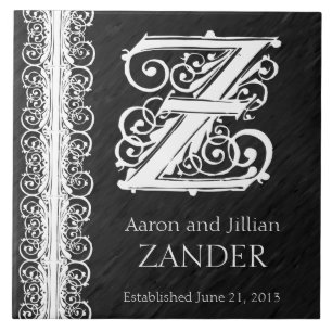 Azulejo de Casamento Z Monograma "Lace Branco em P