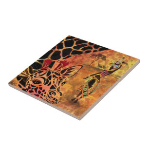 Azulejo de cerâmica African Girl and Giraffe