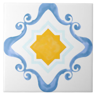 Azulejo de Cerâmica Amarelo e Azul Estrela do Medi