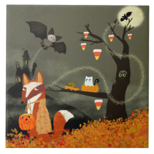 Azulejo de Cerâmica Amigos Fofos de Halloween