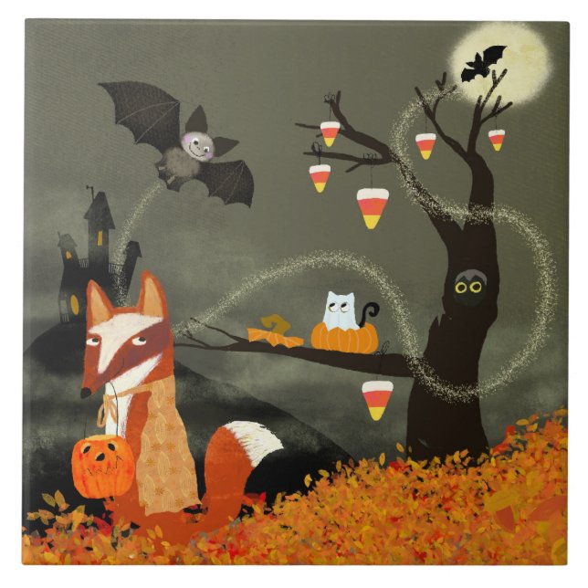 Azulejo de Cerâmica Amigos Fofos de Halloween (Frente)