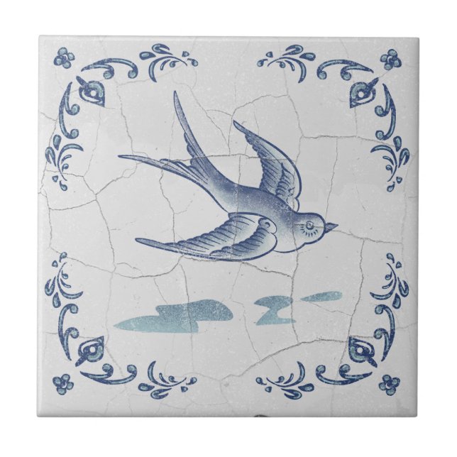 Azulejo de Cerâmica Andorinha de Delft (Frente)