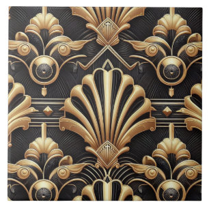Azulejo de Cerâmica Art Déco Preto e Dourado de Lu
