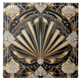 Azulejo de Cerâmica Art Déco Preto e Dourado de Lu
