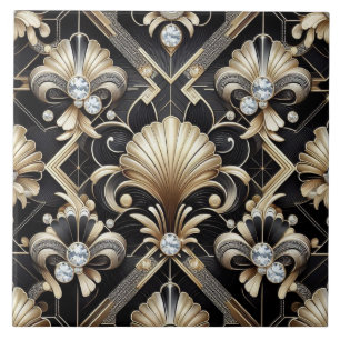 Azulejo de Cerâmica Art Déco Preto e Dourado de Lu