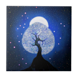 Azulejo de cerâmica azul árvore da vida