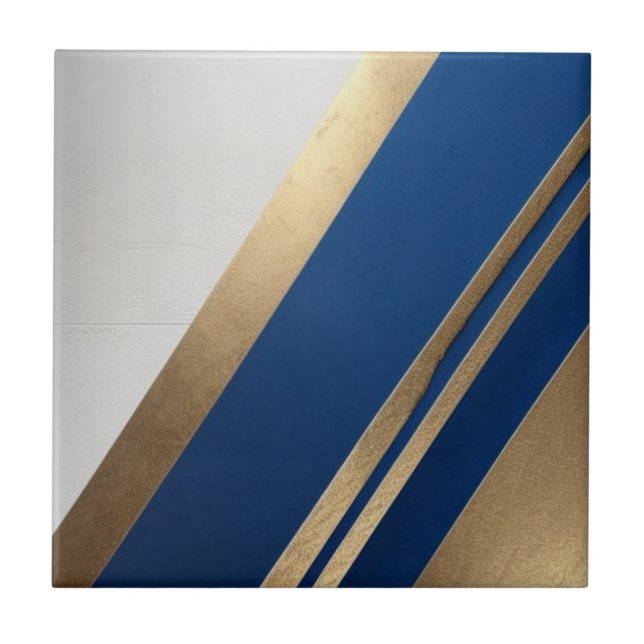 Azulejo de cerâmica azul, branco e ouro (Frente)