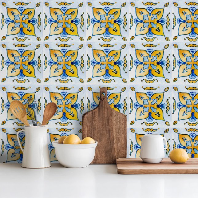 Azulejo de cerâmica azul de estilo pintado pela mã (Criador carregado)