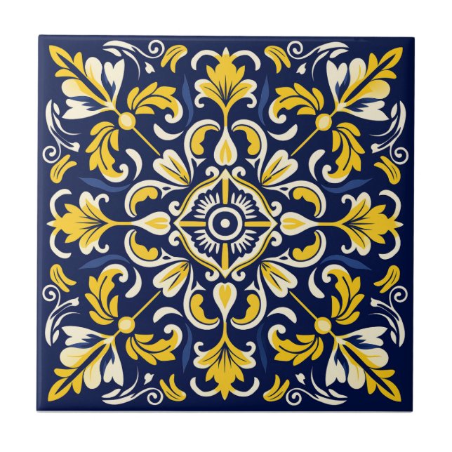 Azulejo de Cerâmica Azul e Amarelo Mexicano - Azul (Frente)