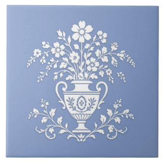 Azulejo de cerâmica azul e branco bastante ornamen