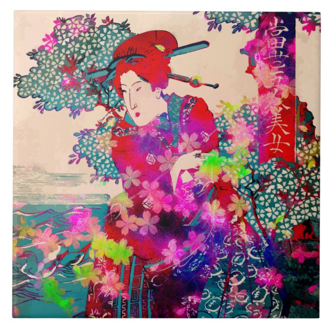 Azulejo de cerâmica Blooming Geisha (Frente)