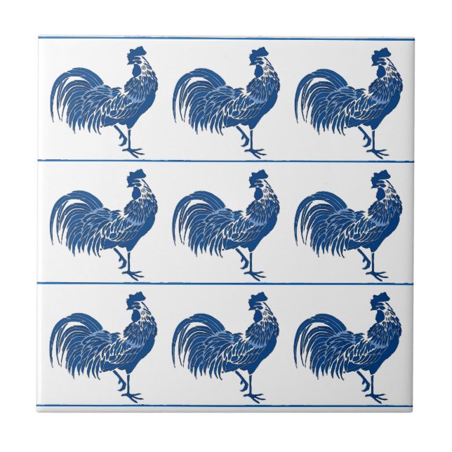 Azulejo de cerâmica Blue Dutch Roosters (Frente)