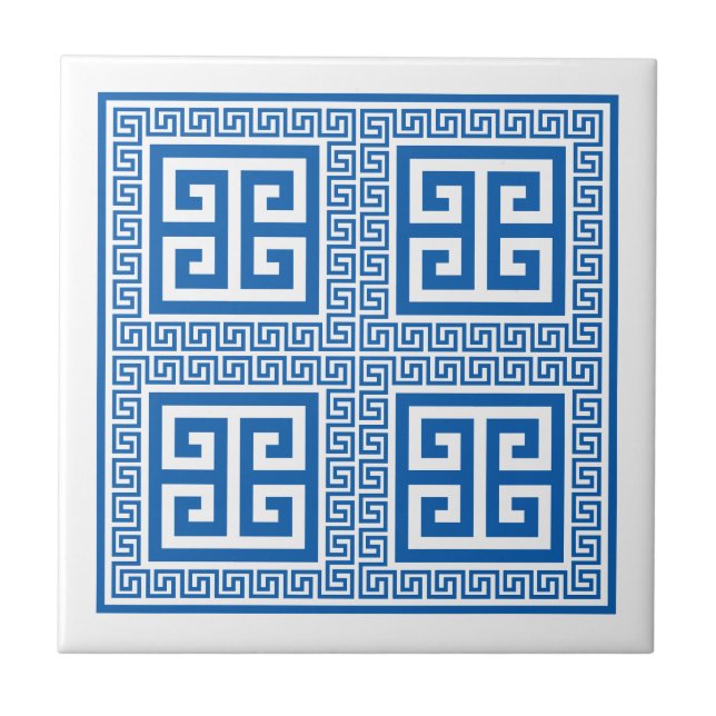Azulejo De Cerâmica Branco E Azul Padrão-Chave Gre (Frente)