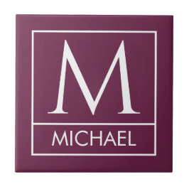 Azulejo de Cerâmica Burgundy com Inicial e Nome Pe