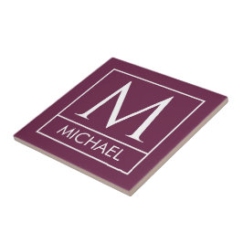 Azulejo de Cerâmica Burgundy com Inicial e Nome Pe