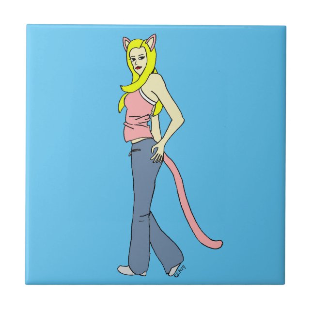 azulejo de cerâmica catgirl (Frente)