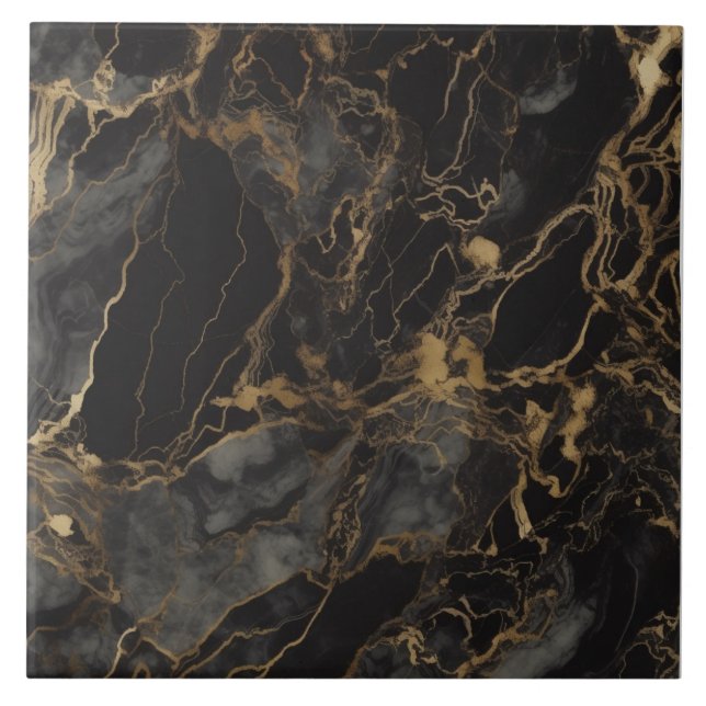 Azulejo de cerâmica Chic Black Dourado Marble (Frente)