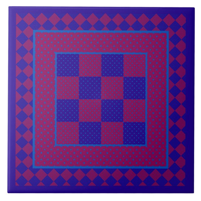 Azulejo De Cerâmica Chic, Roxo, Azul, Polos De Plu (Frente)