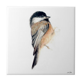 Azulejo de cerâmica Chickadee Watercolor