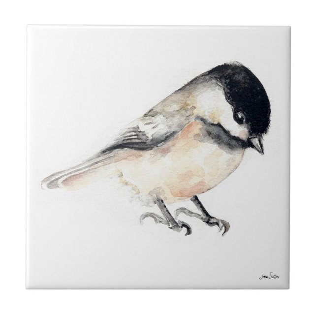 Azulejo de cerâmica Chickadee Watercolor (Chickadee Watercolor Ceramic Tile from Jenn's Emporium. )