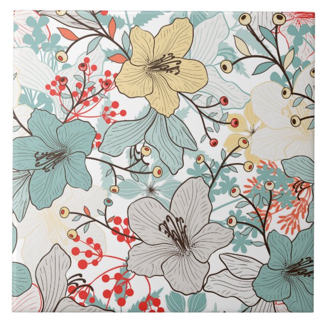 azulejo de cerâmica com decor de padrão floral bon (Frente)