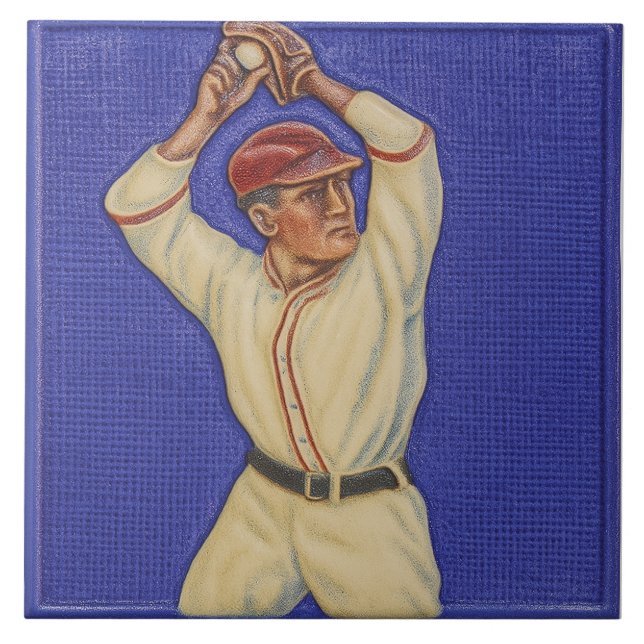 Azulejo de Cerâmica com Design de Beisebol Vintage (Frente)