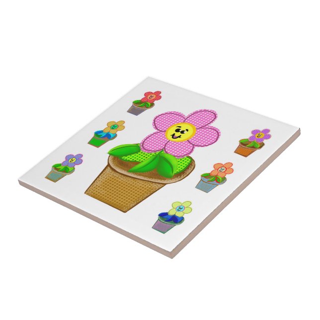 Azulejo de Cerâmica com Flores de Vaso Rosy Posy F (Lateral)