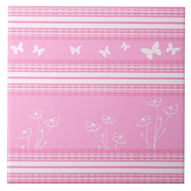 Azulejo de cerâmica com padrão abstrato rosa (Frente)