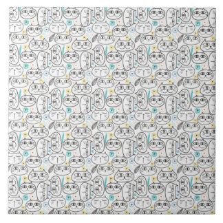 Azulejo de cerâmica com padrão de cabeça de gato