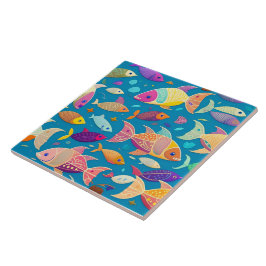 Azulejo de Cerâmica com Padrão de Peixe