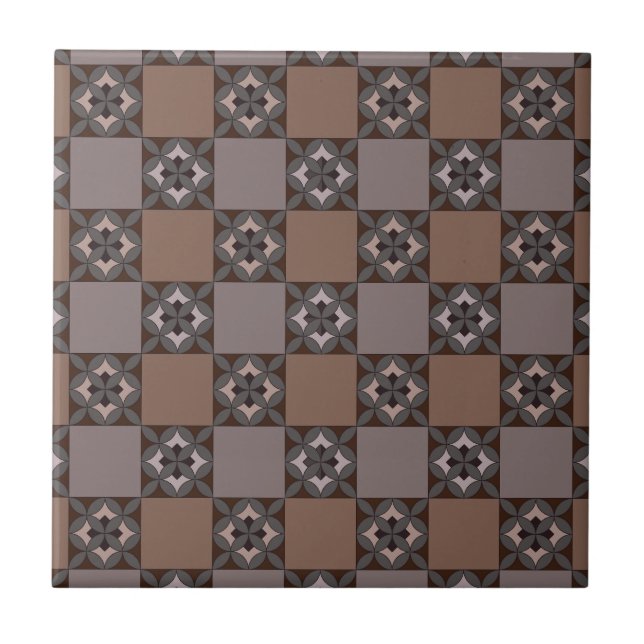 Azulejo de Cerâmica com Padrão de Xadrez de Pétala (Frente)