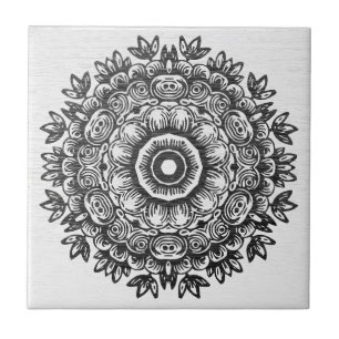 Azulejo de Cerâmica com Renda Mandala Preta Boêmia