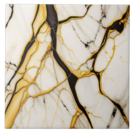 Azulejo de Cerâmica com Veias de Ouro Preto em Már